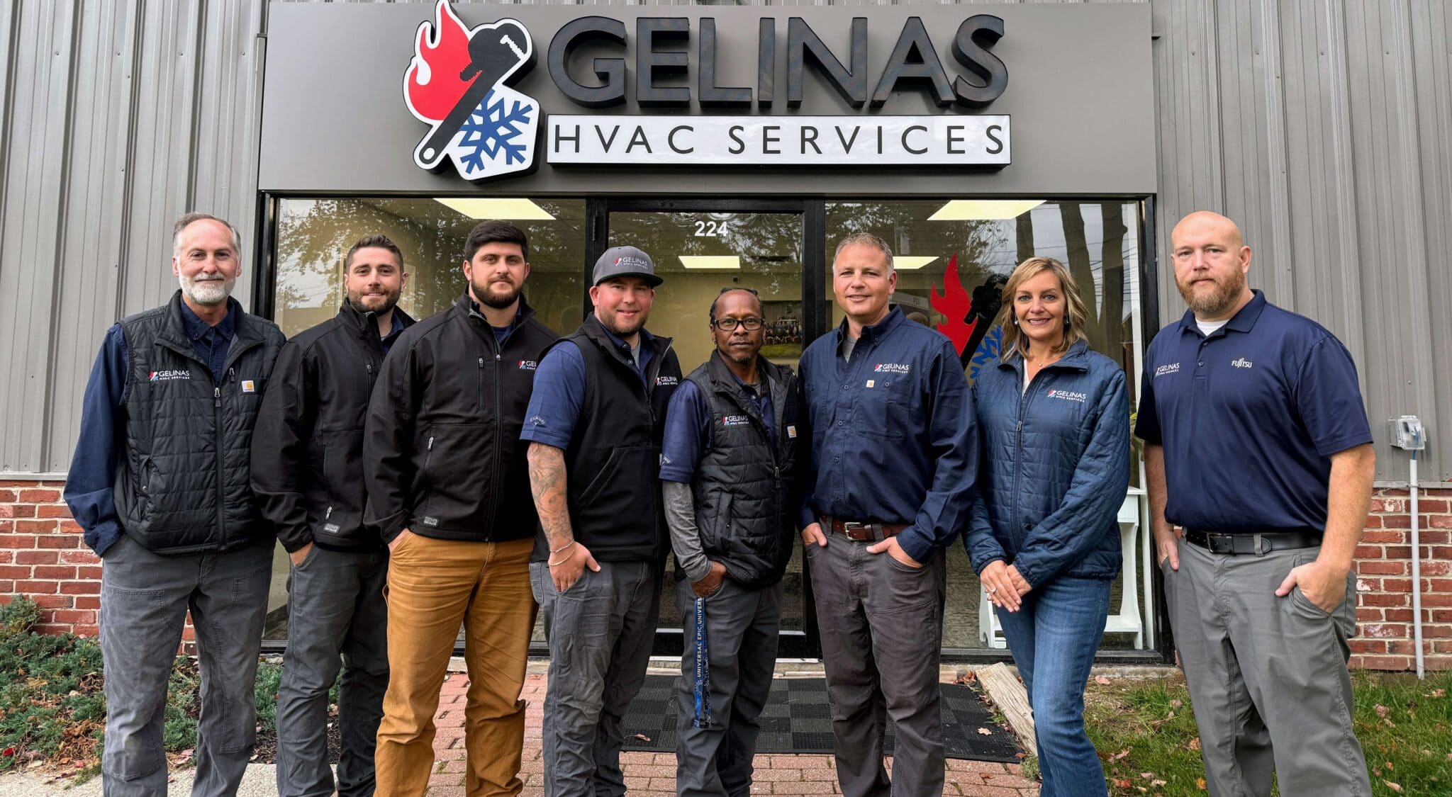 The Gelinas HVAC Services leadership team outside the Scarborough office.